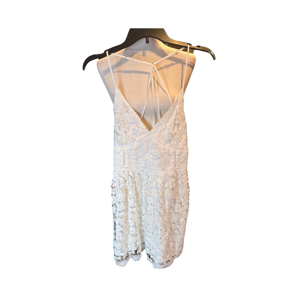Hollister White crochet lace spaghetti strap party dress floral lined  large